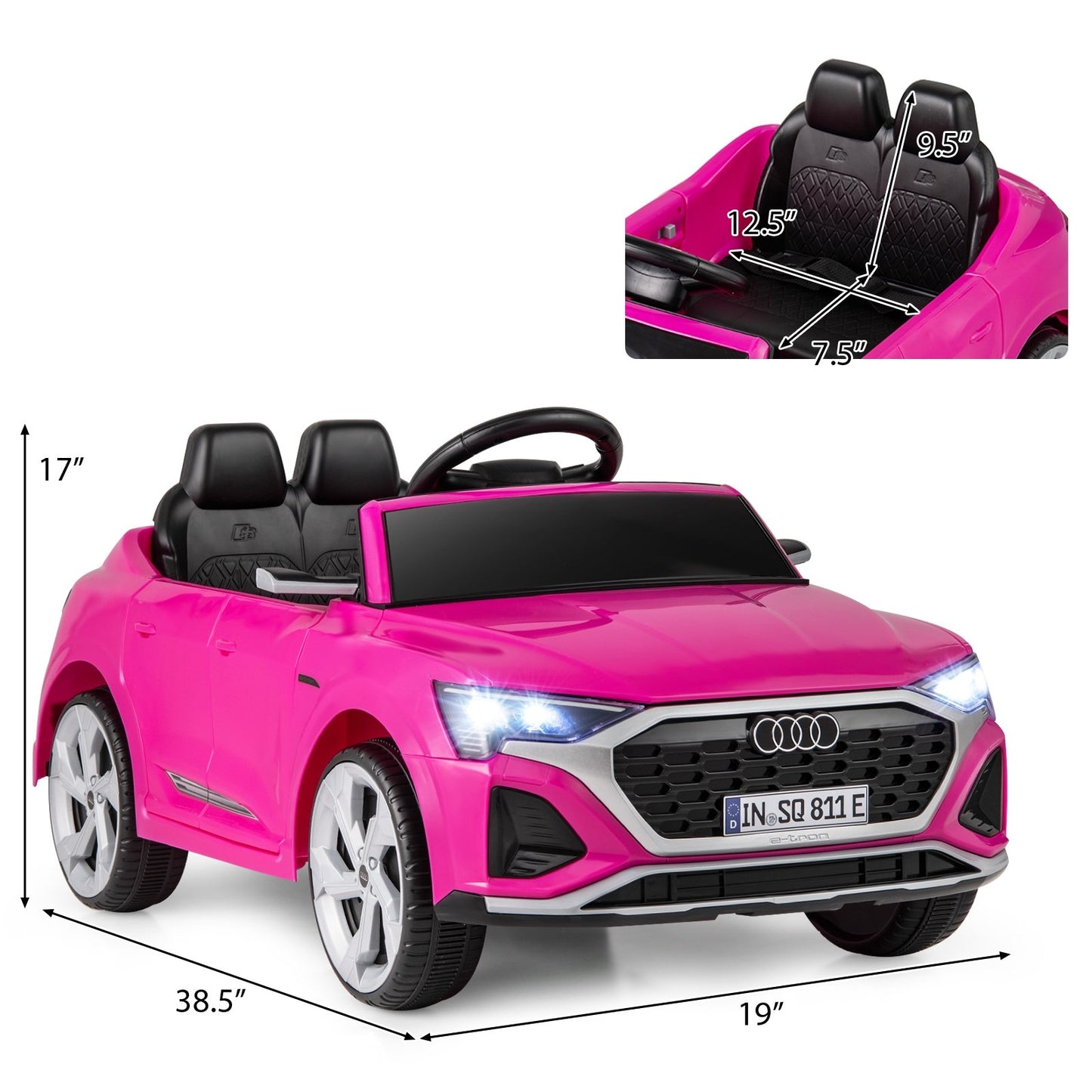 12V Kids Ride on Car Licensed Audi SQ8 with Remote Control and 3 Speeds, Pink Powered Ride On Toys   at Gallery Canada