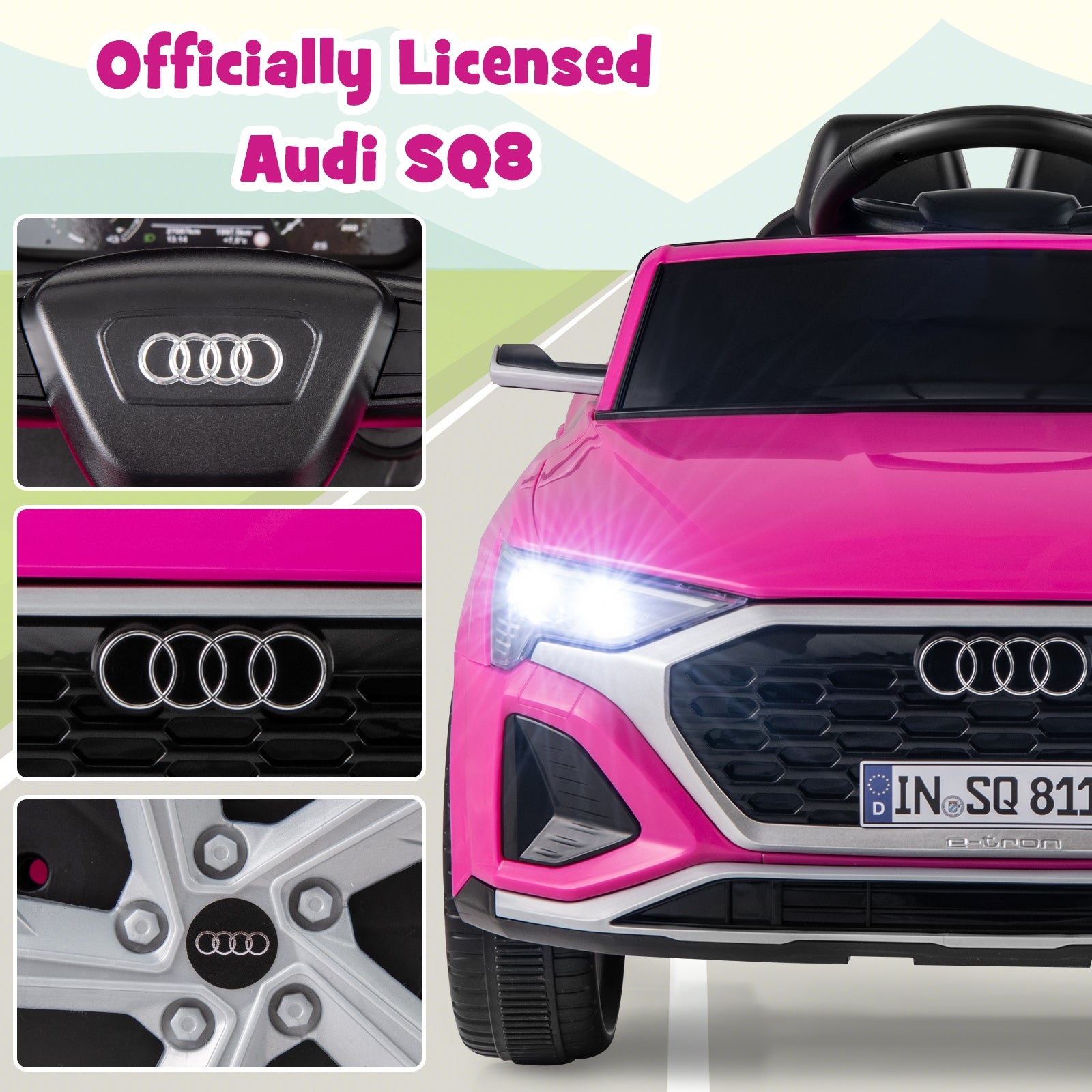 12V Kids Ride on Car Licensed Audi SQ8 with Remote Control and 3 Speeds, Pink Powered Ride On Toys   at Gallery Canada