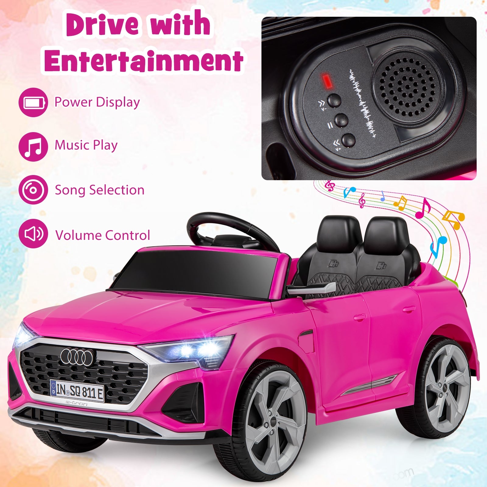 12V Kids Ride on Car Licensed Audi SQ8 with Remote Control and 3 Speeds, Pink Powered Ride On Toys   at Gallery Canada