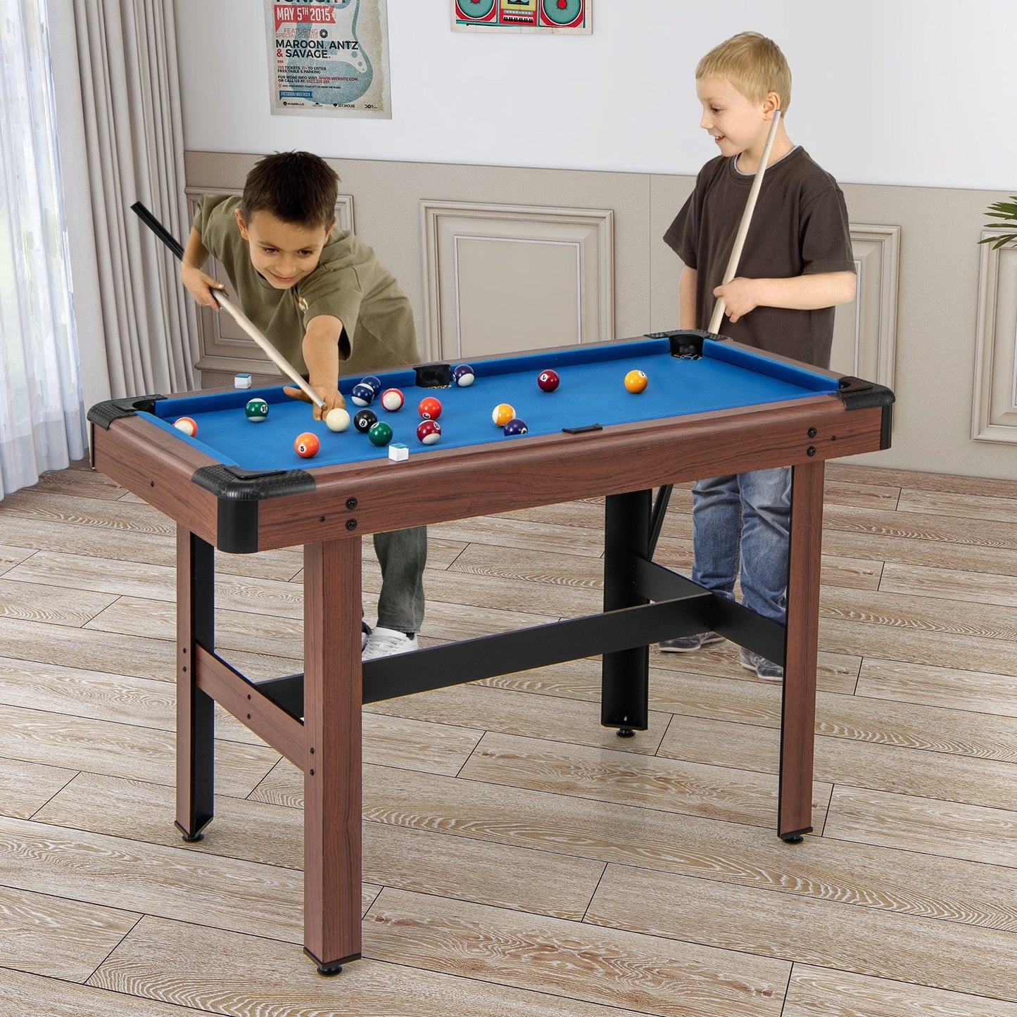 48 Inch Pool Wooden Game Table with Full Set of Ballsfor Kids and Adults, Blue Game Room   at Gallery Canada