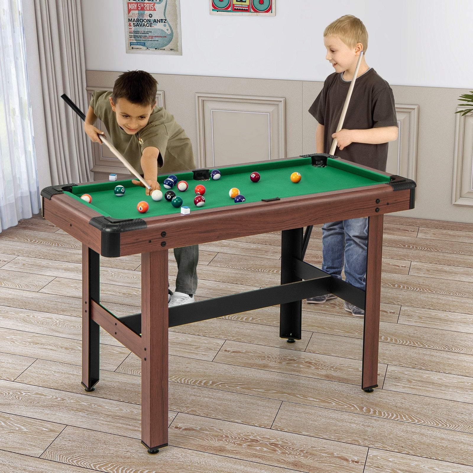 48 Inch  Pool Wooden Game Table with Full Set of Ballsfor Kids and Adults, Green Game Room   at Gallery Canada