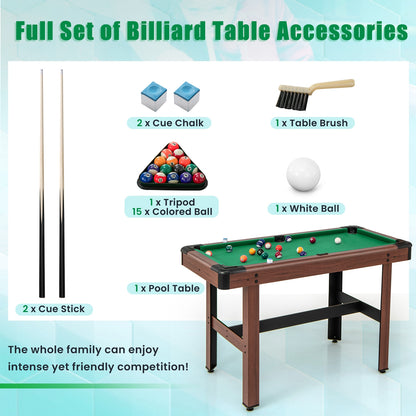 48 Inch  Pool Wooden Game Table with Full Set of Ballsfor Kids and Adults, Green Game Room   at Gallery Canada