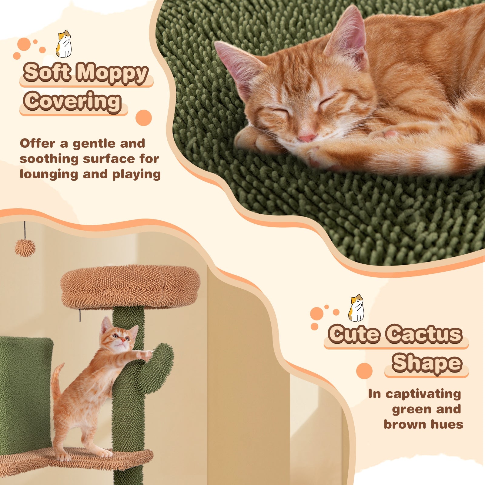 Multi-level Cactus Cat Tree with Scratching Posts Ladder Double Condos and Toys Bed, Green Cat Trees Condos & Scratchers   at Gallery Canada