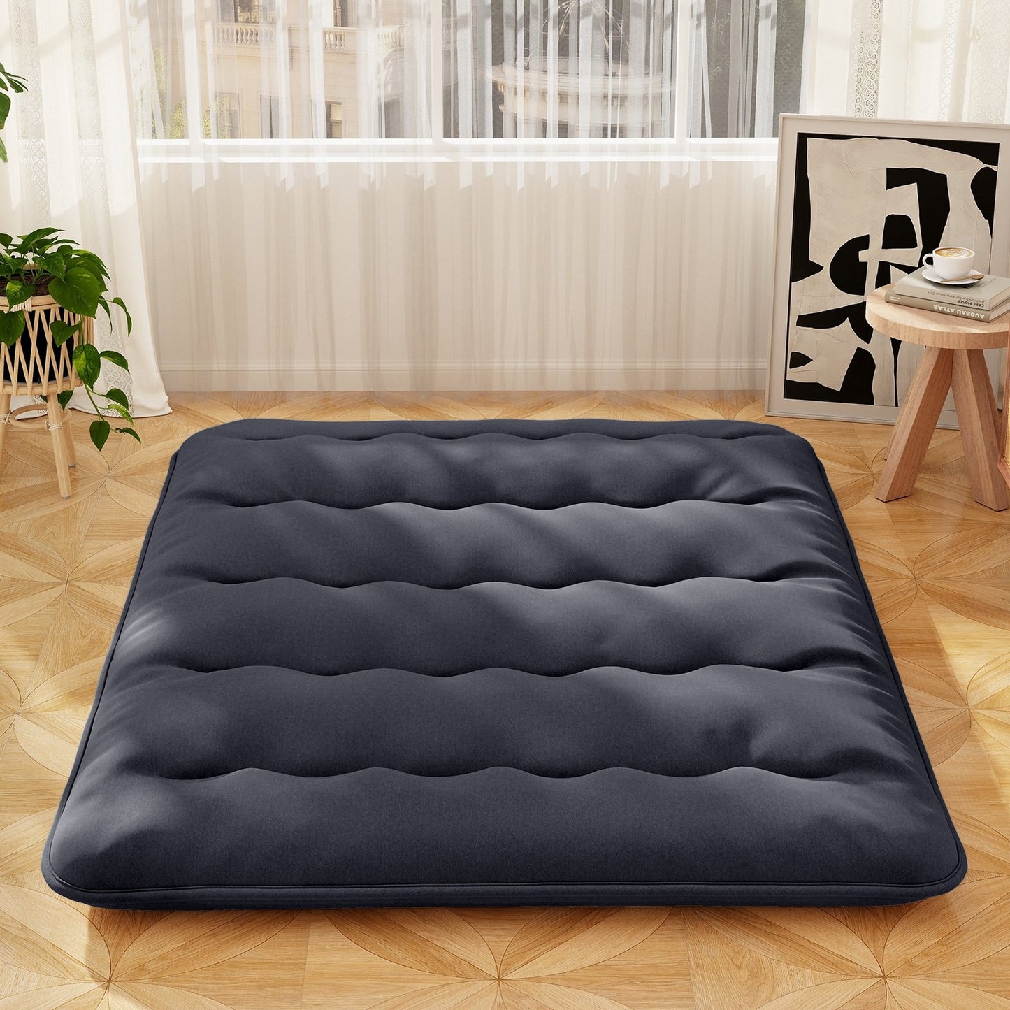 Futon Mattress with Washable Cover and Foldable Mat-Queen Size, Black Mattresses   at Gallery Canada