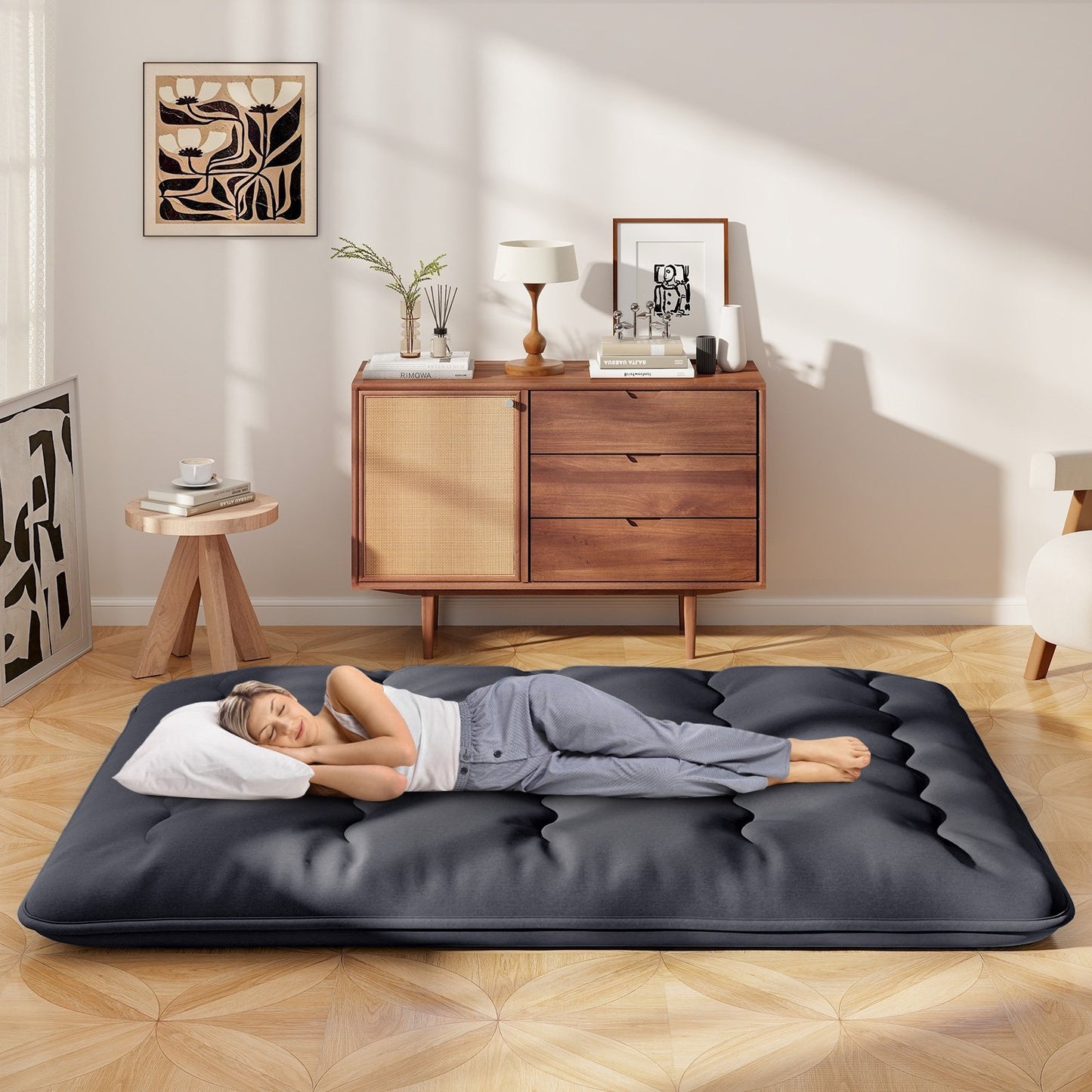 Futon Mattress with Washable Cover and Foldable Mat-Queen Size, Black Mattresses   at Gallery Canada