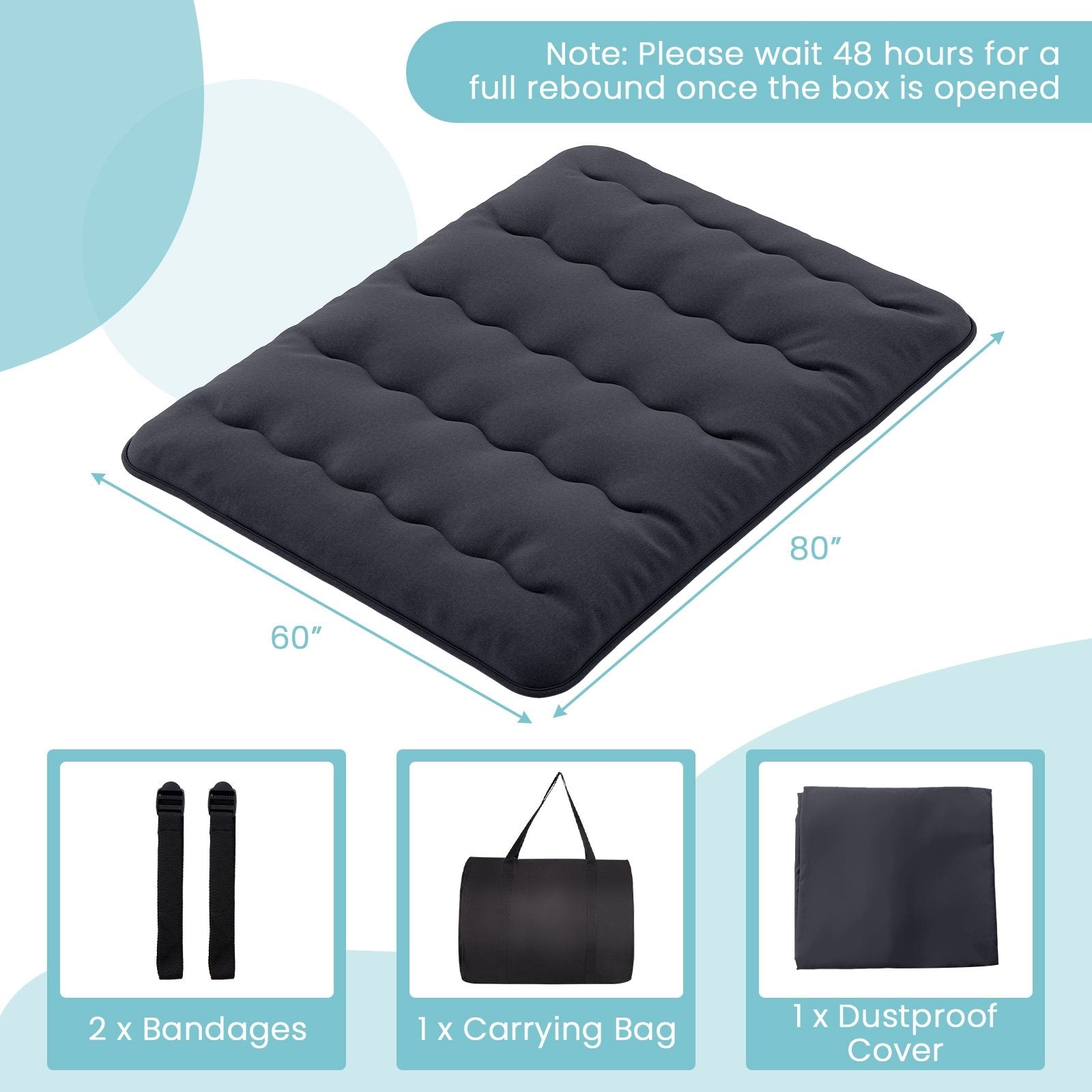 Futon Mattress with Washable Cover and Foldable Mat-Queen Size, Black Mattresses   at Gallery Canada