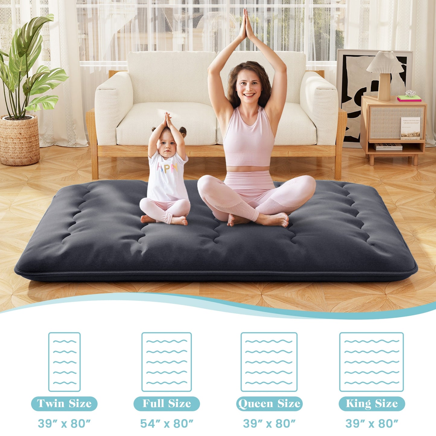 Futon Mattress with Washable Cover and Foldable Mat-Queen Size, Black Mattresses   at Gallery Canada