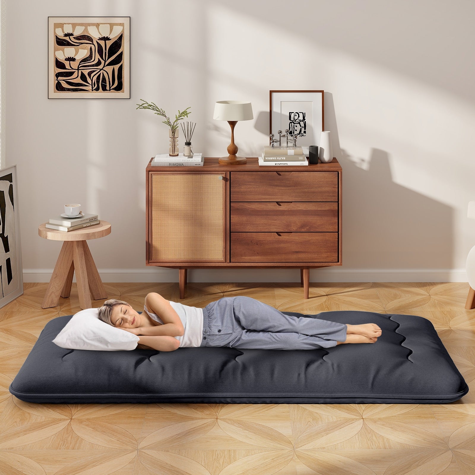 Futon Mattress with Washable Cover and Foldable Mat-Twin Size, Black Mattresses   at Gallery Canada