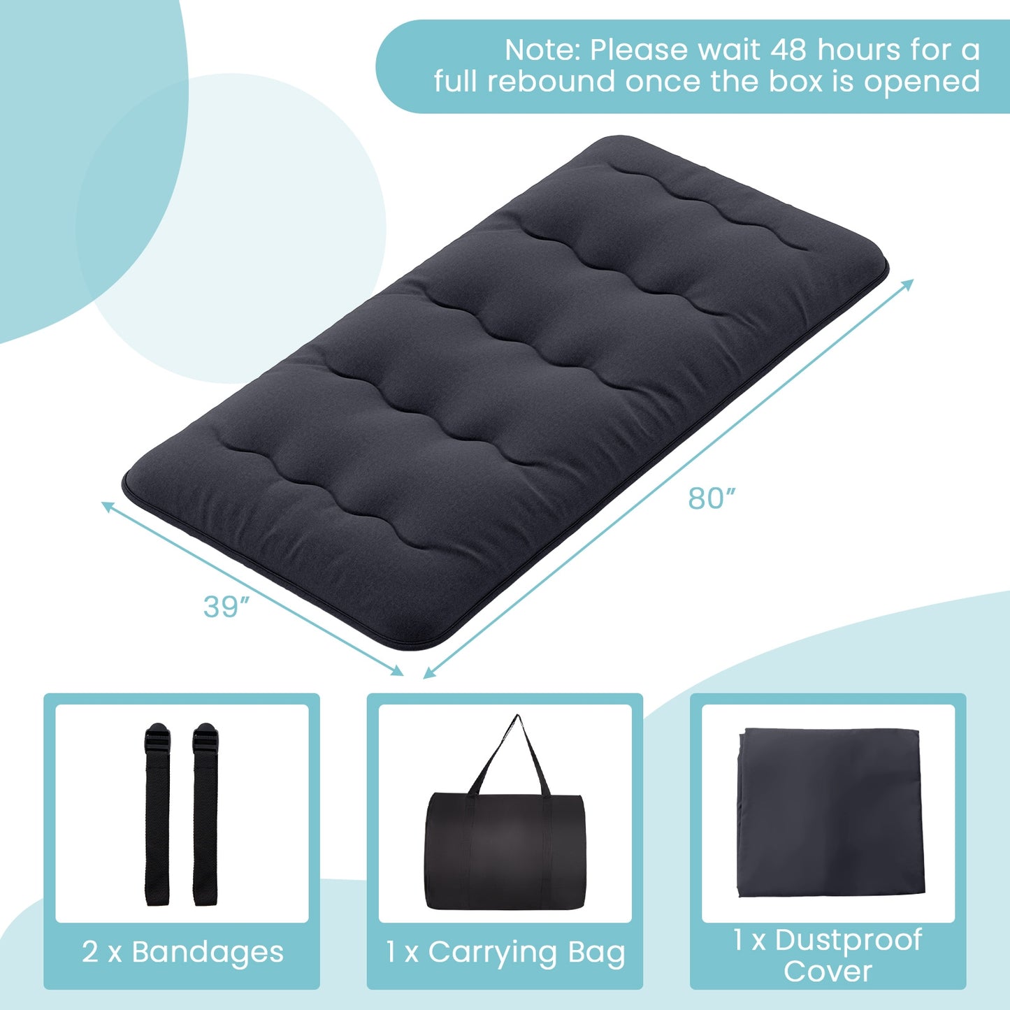 Futon Mattress with Washable Cover and Foldable Mat-Twin Size, Black Mattresses   at Gallery Canada