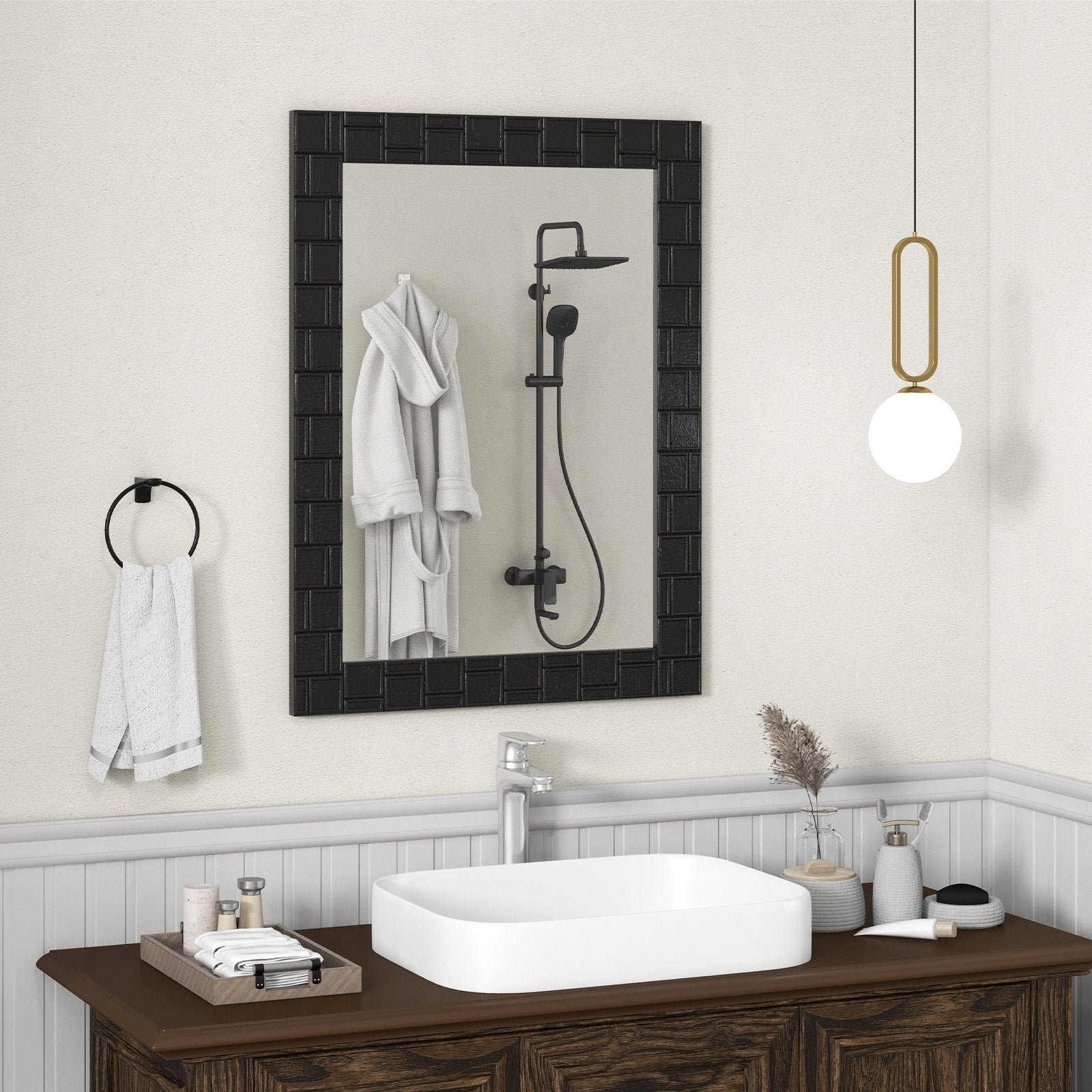 Wood Framed Wall Mirror Rectangle Vanity Mirror for Living Room Entryway, Black Wall Mirrors   at Gallery Canada