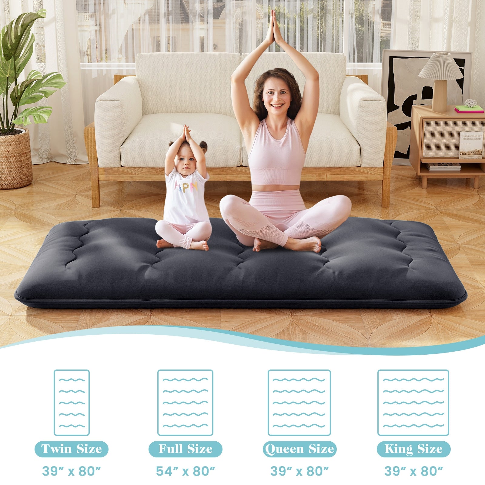 Futon Mattress with Washable Cover and Foldable Mat-Twin Size, Black Mattresses   at Gallery Canada