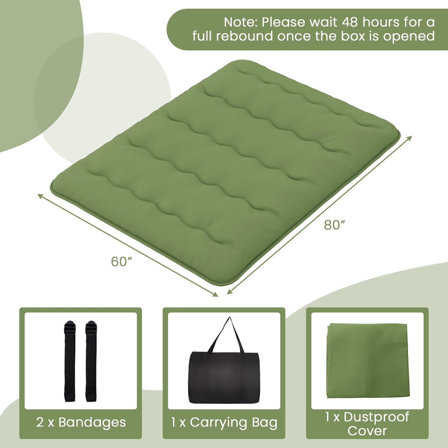 Floor Mattress with Washable Cover and Carry Bag-Queen Size, Green Mattresses   at Gallery Canada