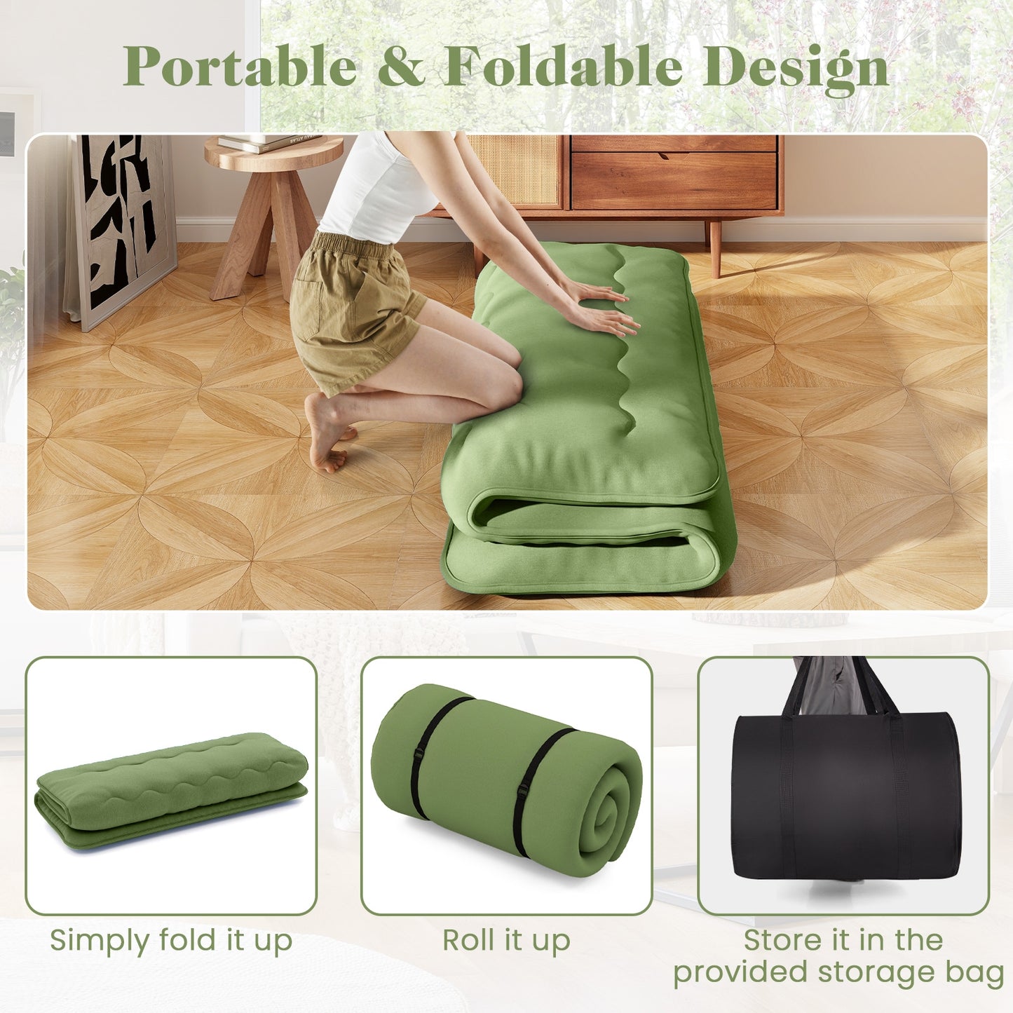 Floor Mattress with Washable Cover and Carry Bag-Queen Size, Green Mattresses   at Gallery Canada