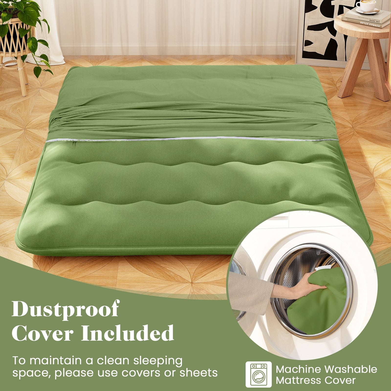 Floor Mattress with Washable Cover and Carry Bag-Queen Size, Green Mattresses   at Gallery Canada