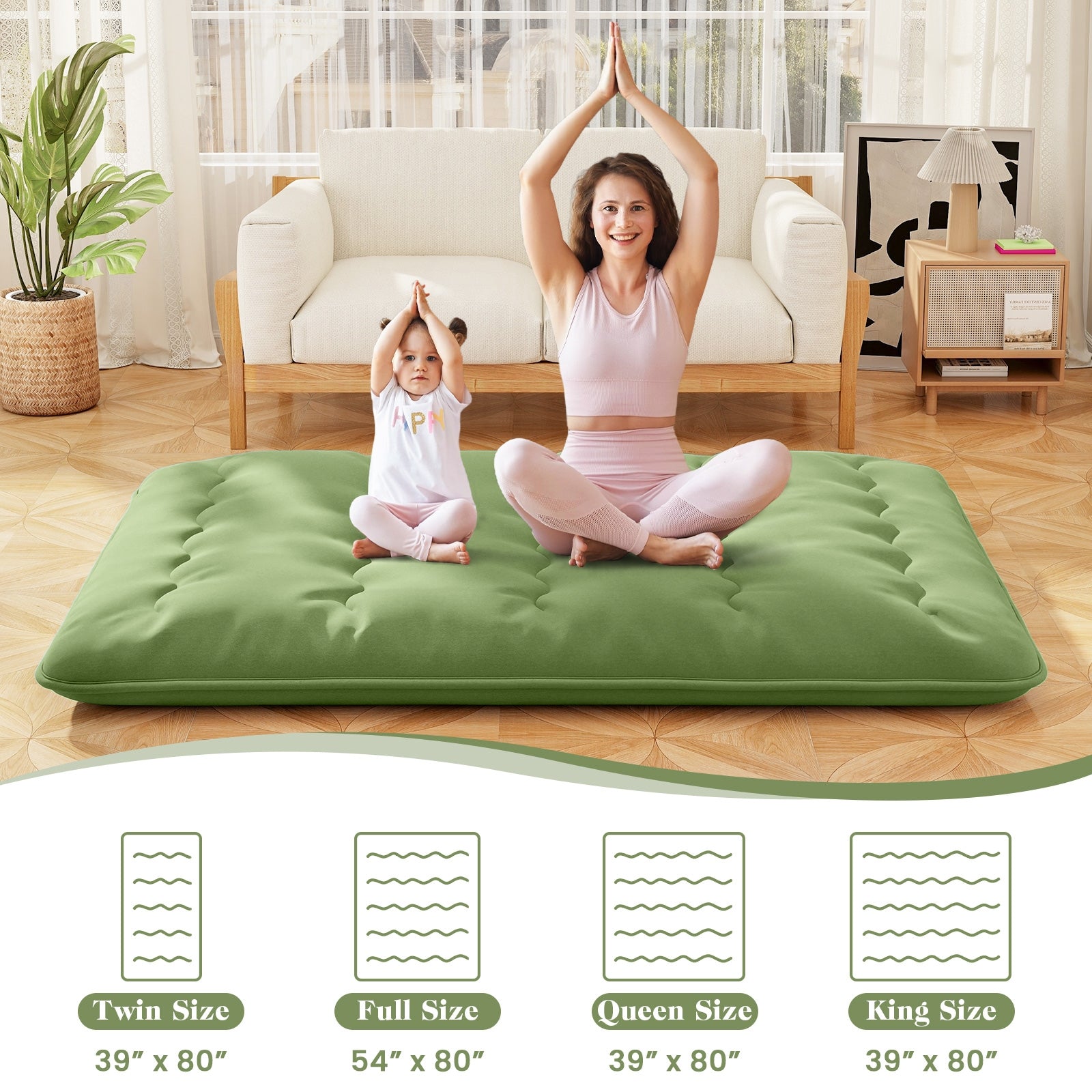 Floor Mattress with Washable Cover and Carry Bag-Queen Size, Green Mattresses   at Gallery Canada