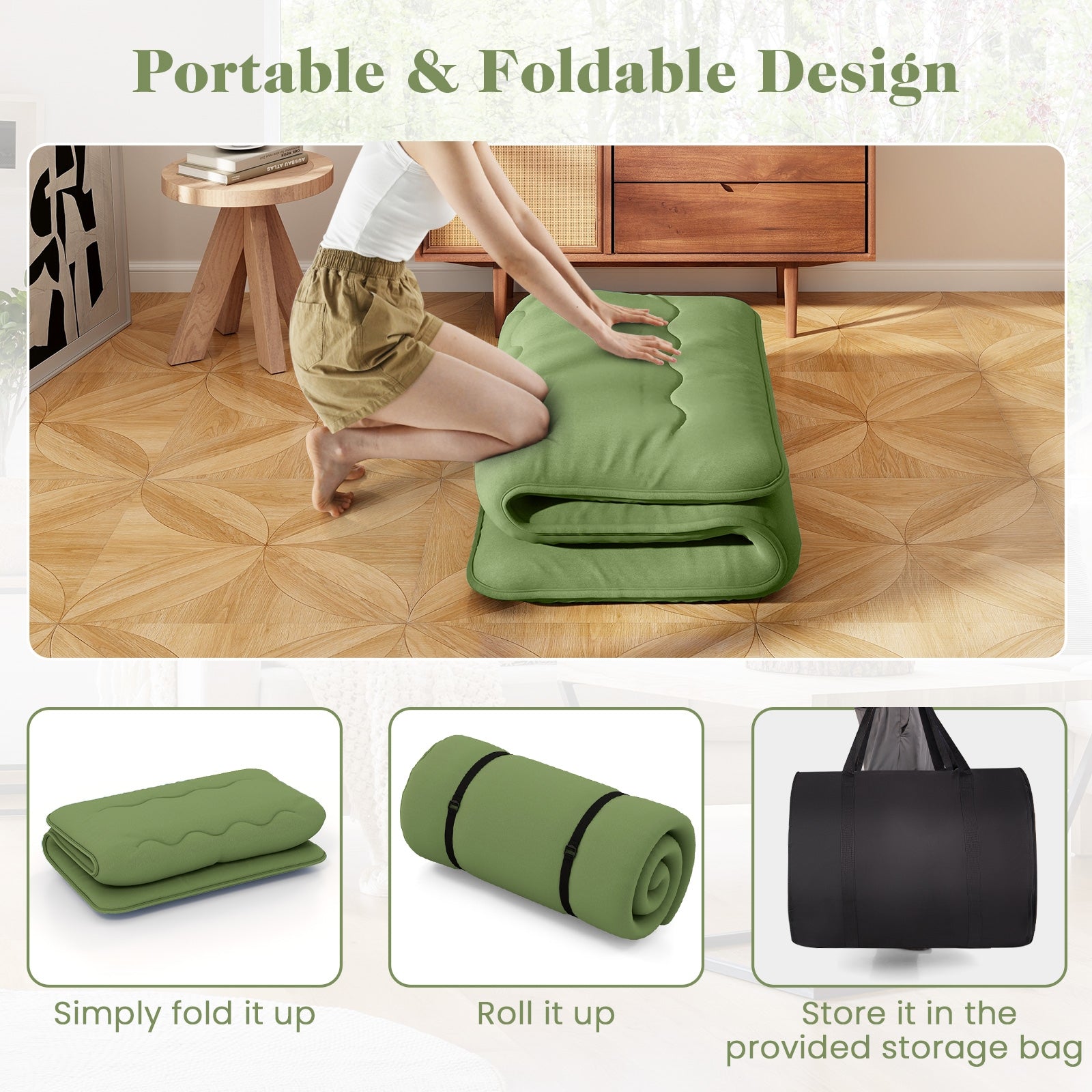 Floor Mattress with Washable Cover and Carry Bag-Twin Size, Green Mattresses   at Gallery Canada