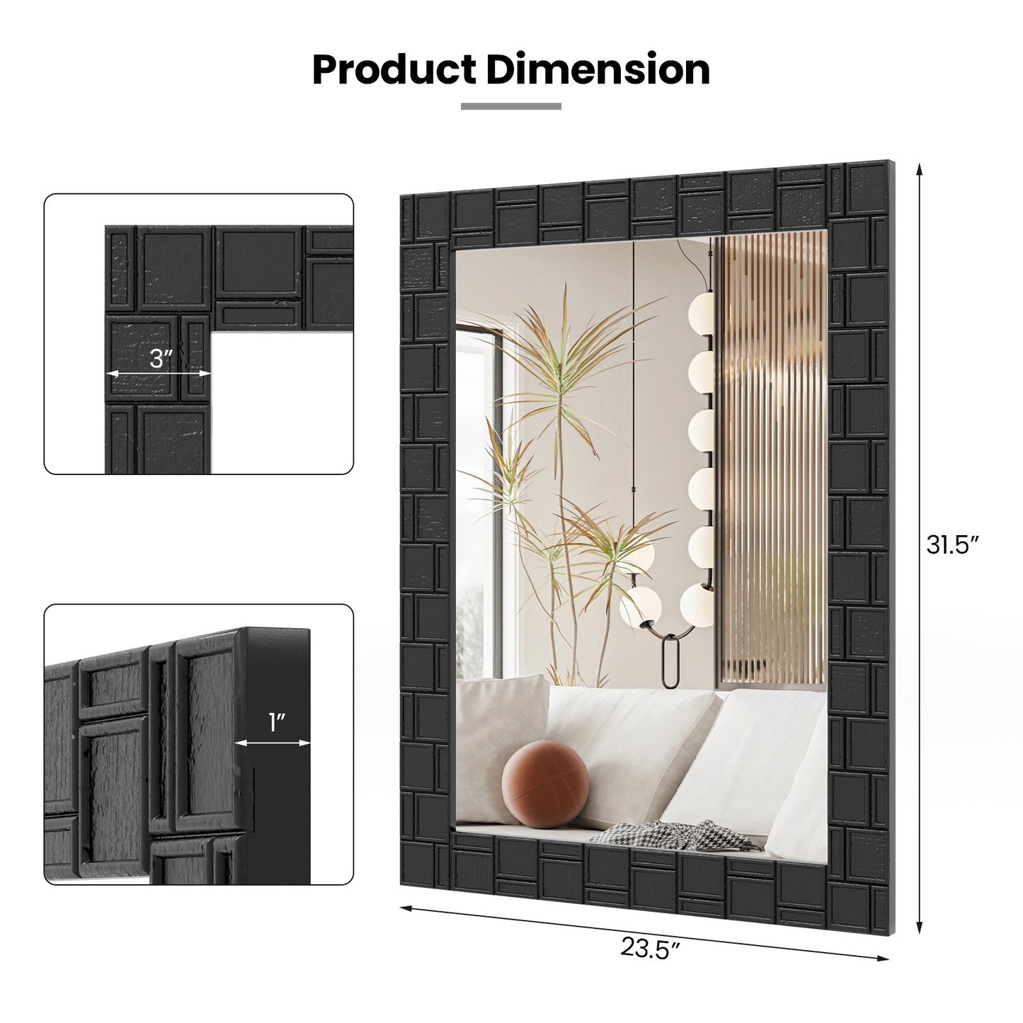 Wood Framed Wall Mirror Rectangle Vanity Mirror for Living Room Entryway, Black Wall Mirrors   at Gallery Canada