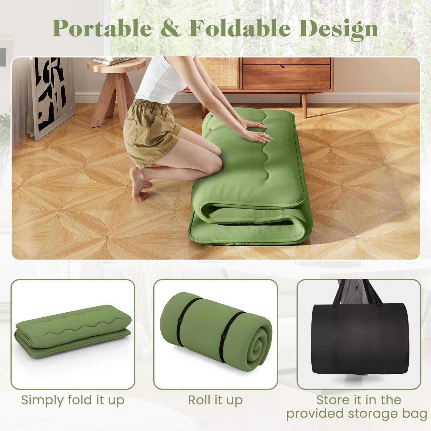 Floor Mattress with Washable Cover and Carry Bag-Full Size, Green Mattresses   at Gallery Canada