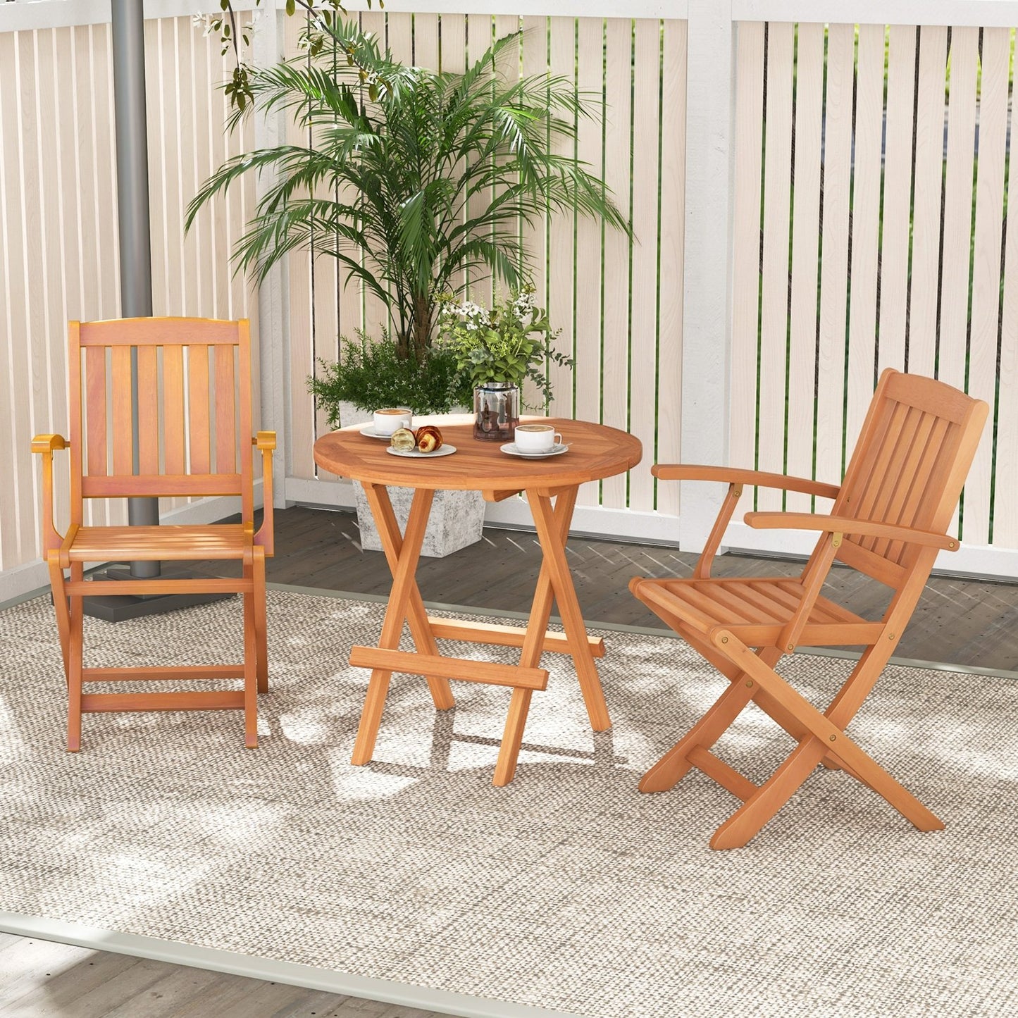 Patio Wood Folding Chair Set of 2 with Armrests and Slatted Seat, Natural Patio Dining Chairs   at Gallery Canada