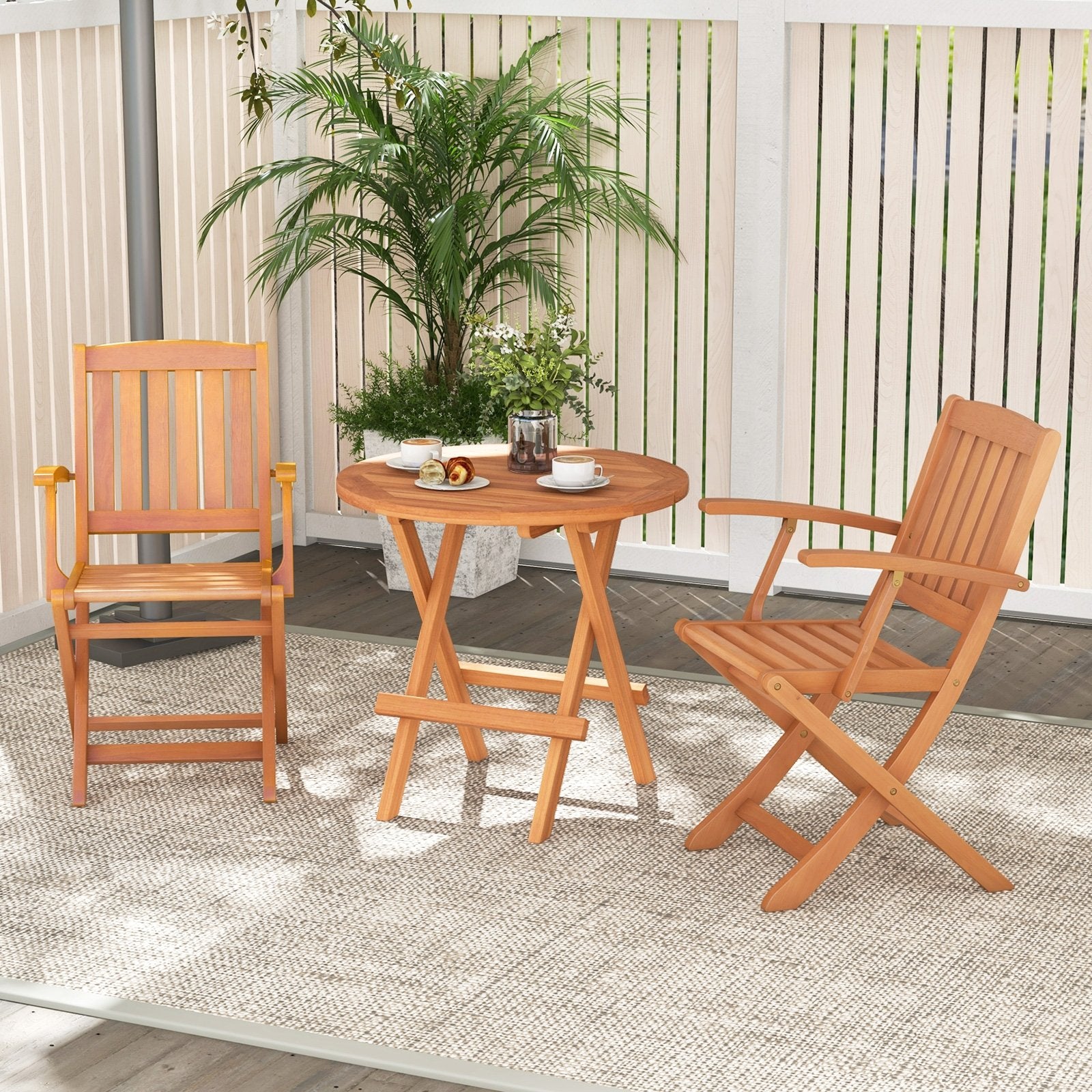 Patio Wood Folding Chair Set of 2 with Armrests and Slatted Seat, Natural Patio Dining Chairs   at Gallery Canada