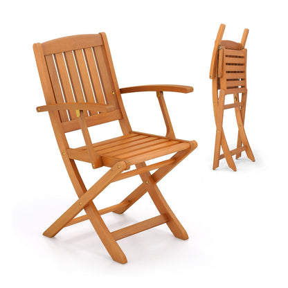 Patio Wood Folding Chair Set of 2 with Armrests and Slatted Seat, Natural Patio Dining Chairs   at Gallery Canada