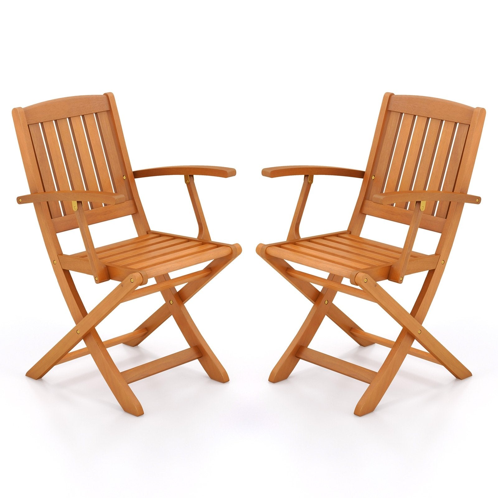 Patio Wood Folding Chair Set of 2 with Armrests and Slatted Seat, Natural Patio Dining Chairs Natural  at Gallery Canada