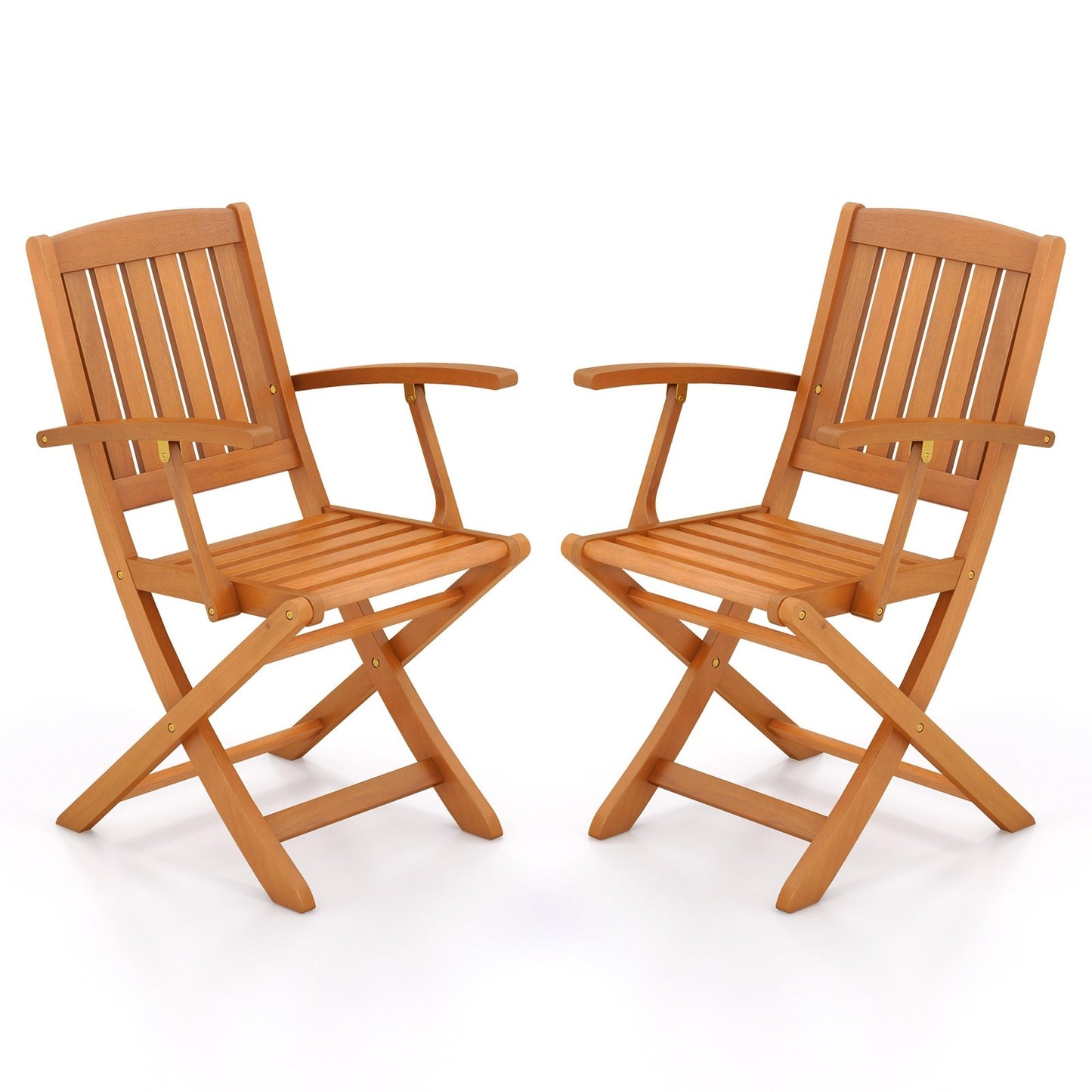 Patio Wood Folding Chair Set of 2 with Armrests and Slatted Seat, Natural Patio Dining Chairs Natural  at Gallery Canada