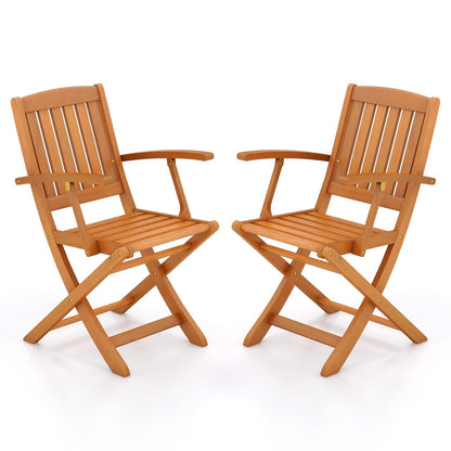 Patio Wood Folding Chair Set of 2 with Armrests and Slatted Seat, Natural Patio Dining Chairs Natural  at Gallery Canada