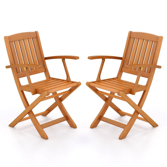 Patio Wood Folding Chair Set of 2 with Armrests and Slatted Seat, Natural Patio Dining Chairs Natural  at Gallery Canada