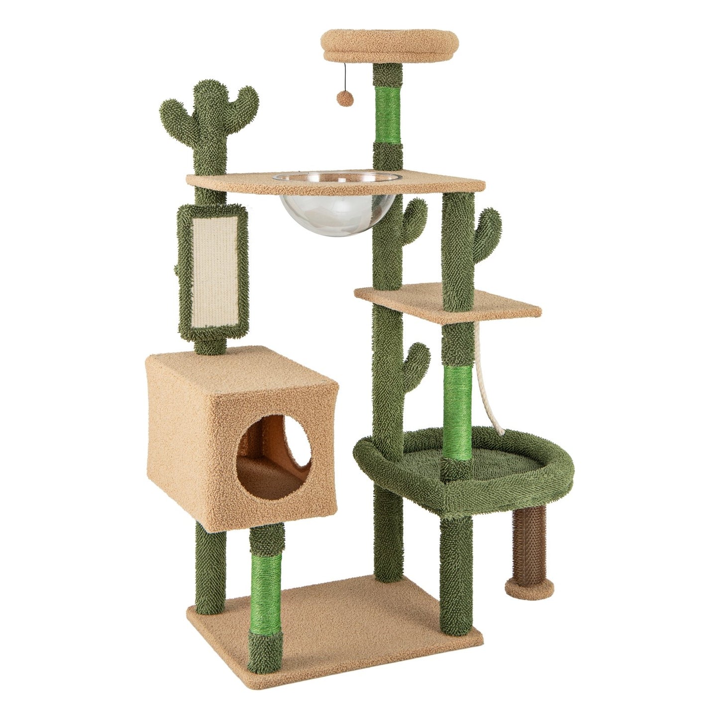 59 Inch Multilevel Cactus Cat Tree with Scratching Posts Cando Toy and Rope, Green Cat Trees Condos & Scratchers   at Gallery Canada