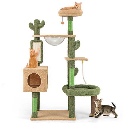 59 Inch Multilevel Cactus Cat Tree with Scratching Posts Cando Toy and Rope, Green Cat Trees Condos & Scratchers   at Gallery Canada