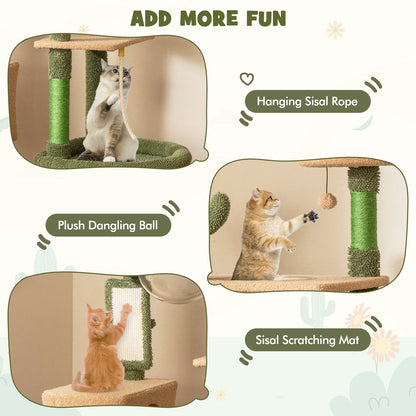 59 Inch Multilevel Cactus Cat Tree with Scratching Posts Cando Toy and Rope, Green Cat Trees Condos & Scratchers   at Gallery Canada