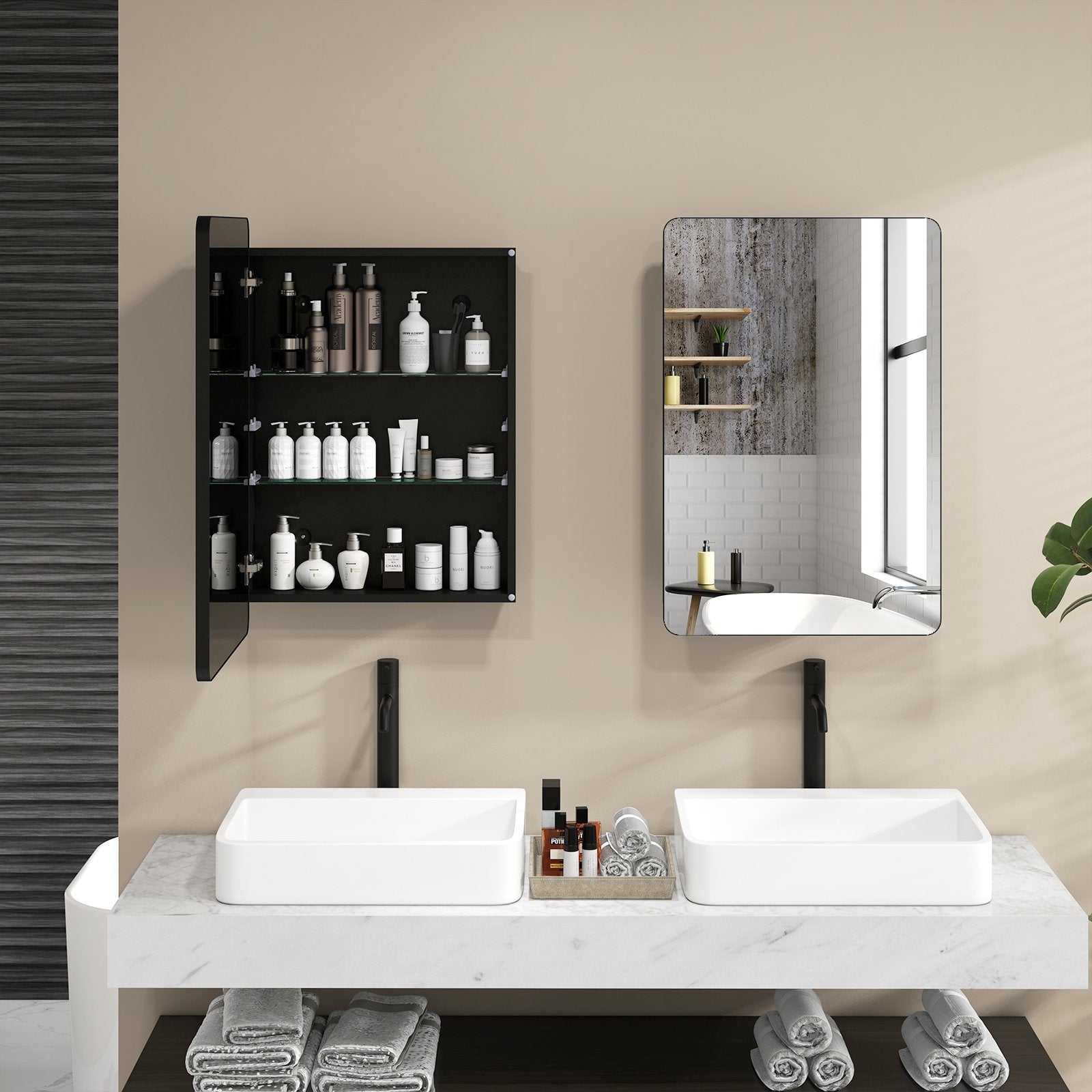 20 x30 Inch Multi-Functional Bathroom Mirror Cabinet with Adjustable Shelves, Black Wall Cabinets   at Gallery Canada