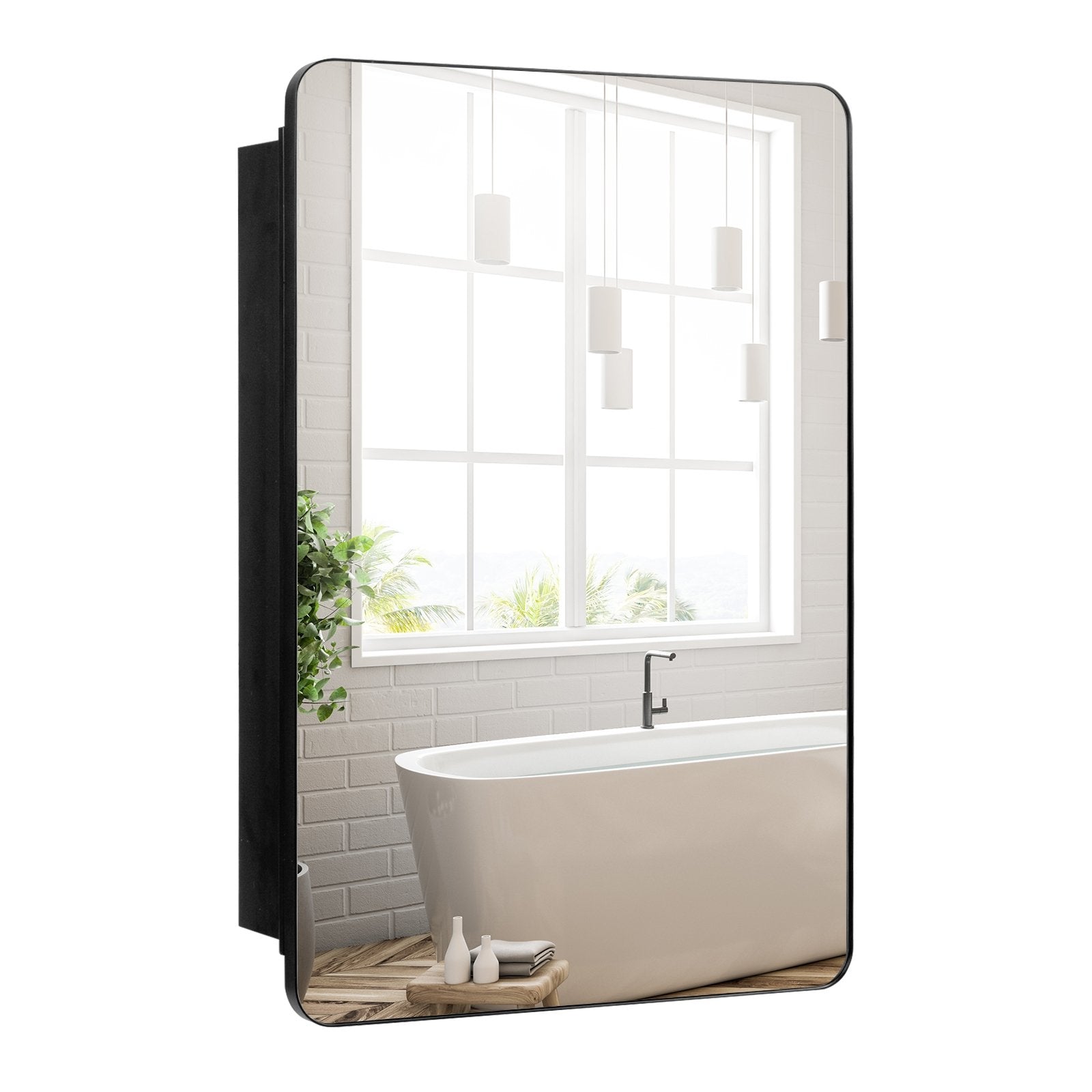 20 x30 Inch Multi-Functional Bathroom Mirror Cabinet with Adjustable Shelves, Black Wall Cabinets   at Gallery Canada