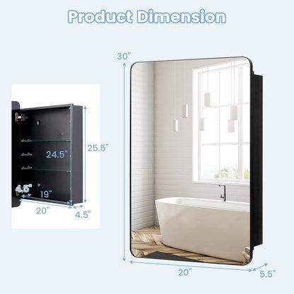 20 x30 Inch Multi-Functional Bathroom Mirror Cabinet with Adjustable Shelves, Black Wall Cabinets   at Gallery Canada