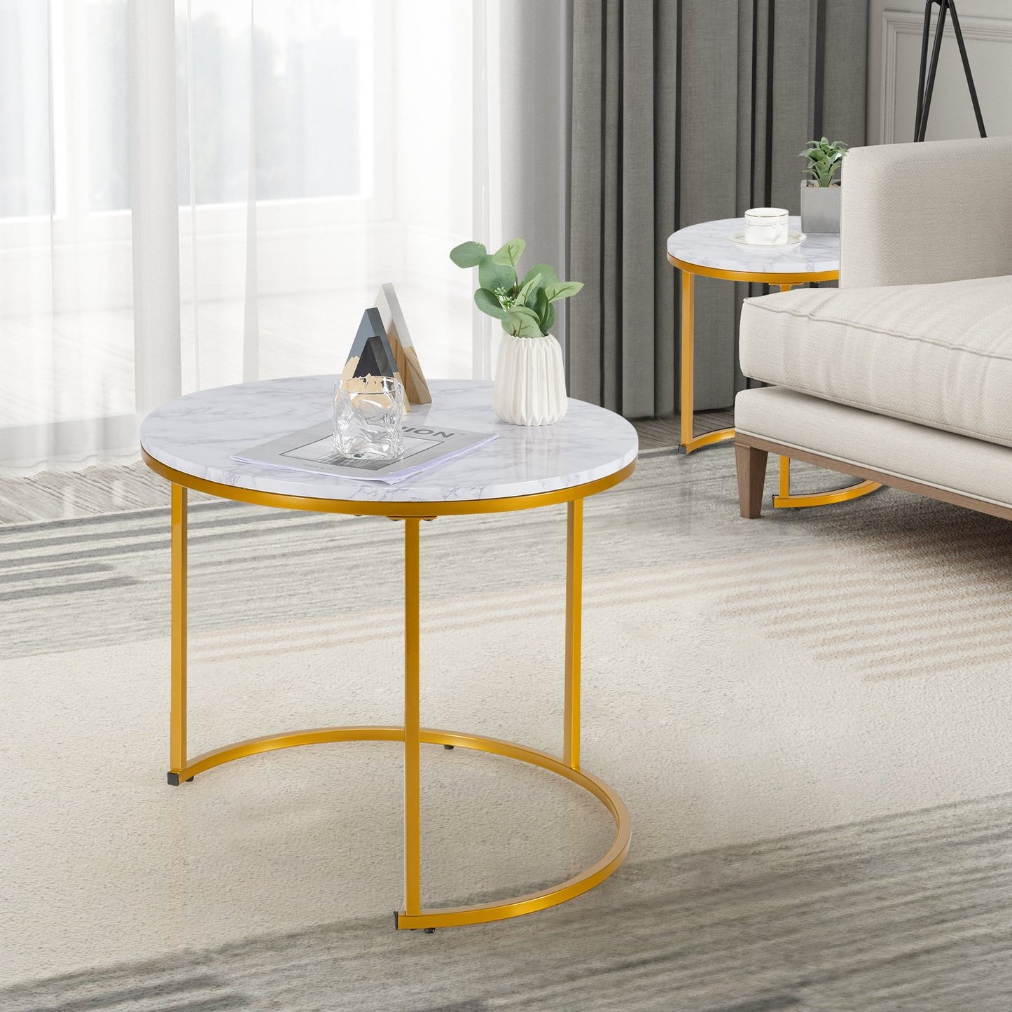 Set of 2 Modern Round Stacking Nesting Coffee Tables, Golden Coffee Tables   at Gallery Canada