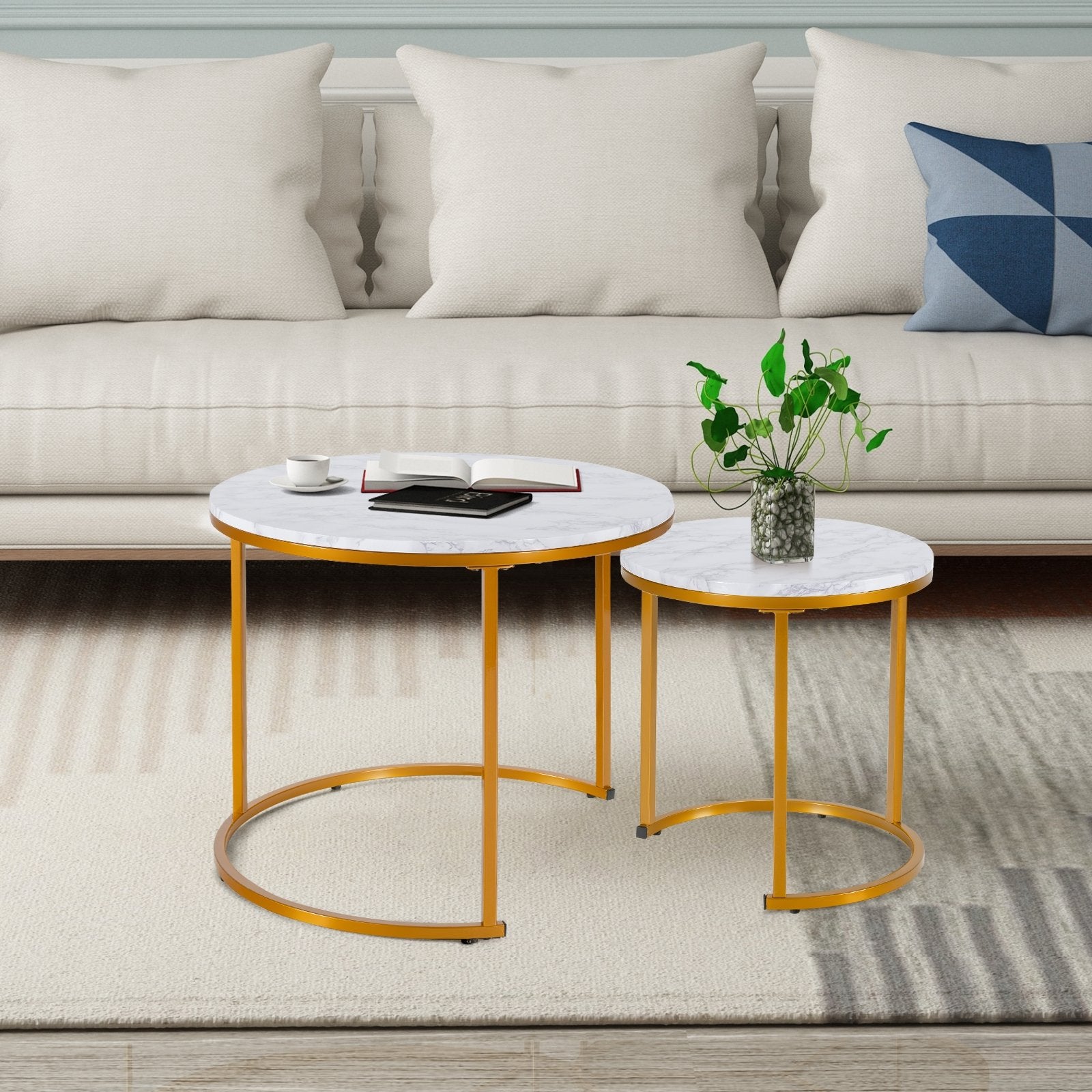 Set of 2 Modern Round Stacking Nesting Coffee Tables, Golden Coffee Tables   at Gallery Canada