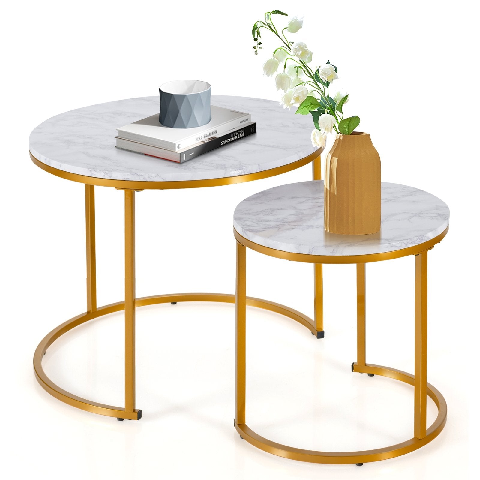 Set of 2 Modern Round Stacking Nesting Coffee Tables, Golden Coffee Tables   at Gallery Canada