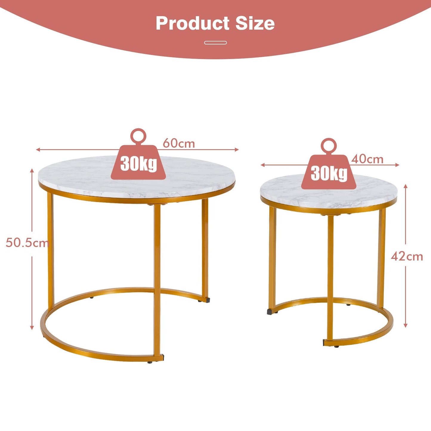 Set of 2 Modern Round Stacking Nesting Coffee Tables, Golden Coffee Tables   at Gallery Canada