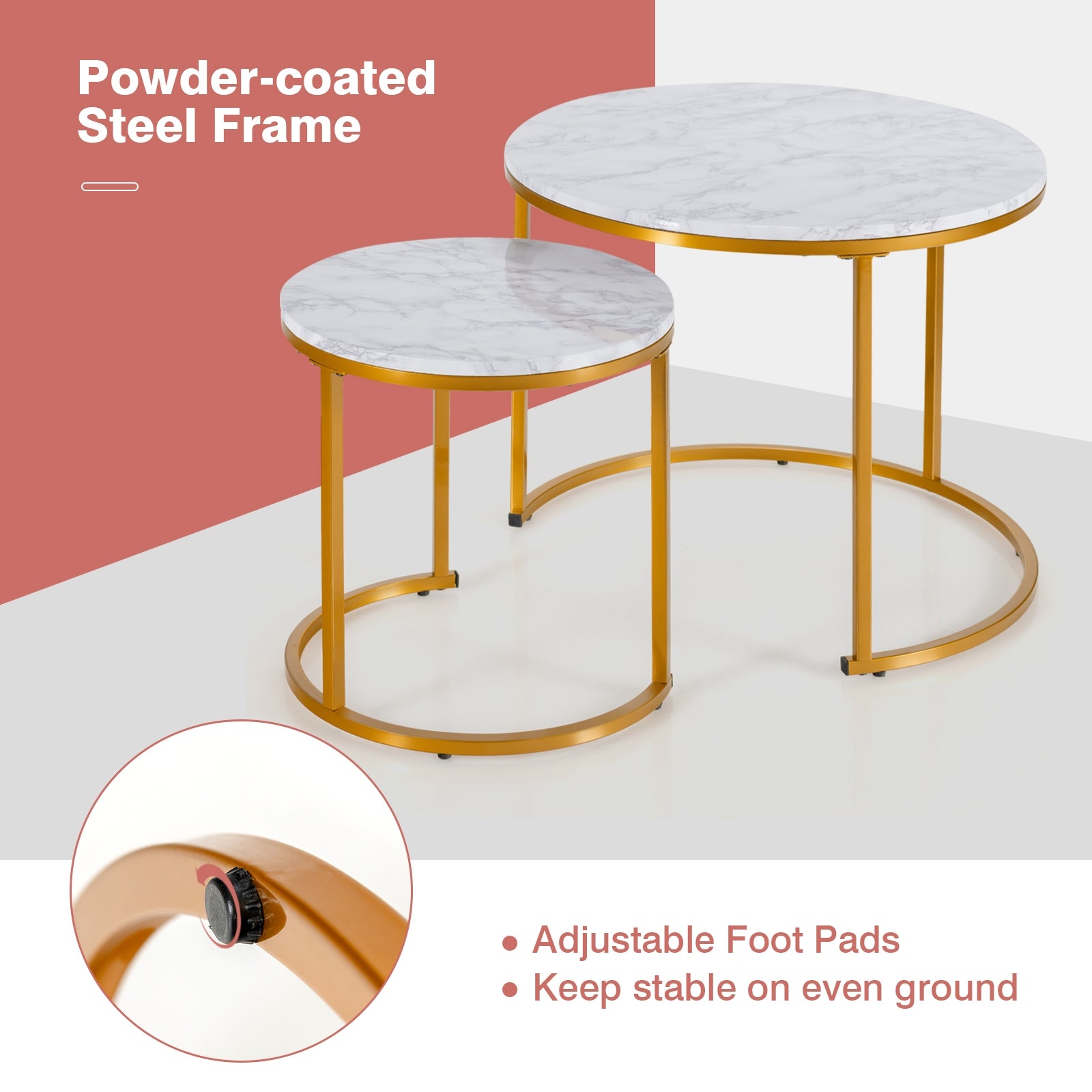 Set of 2 Modern Round Stacking Nesting Coffee Tables, Golden Coffee Tables   at Gallery Canada