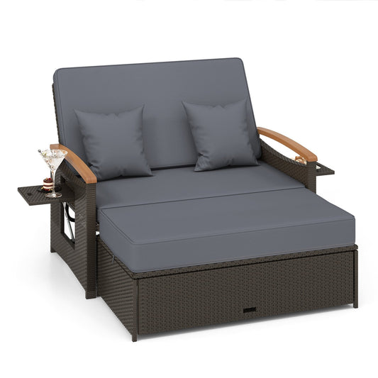 Outdoor Wicker Daybed with Folding Panels and Storage Ottoman, Gray Outdoor Seating & Patio Chairs Gray  at Gallery Canada