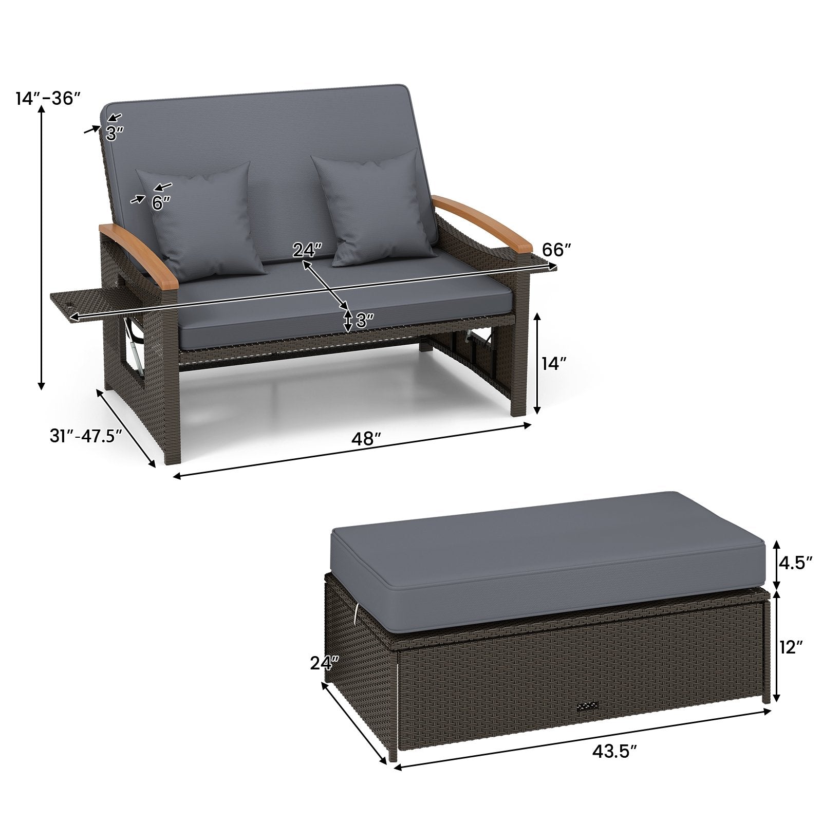 Outdoor Wicker Daybed with Folding Panels and Storage Ottoman, Gray Outdoor Seating & Patio Chairs   at Gallery Canada