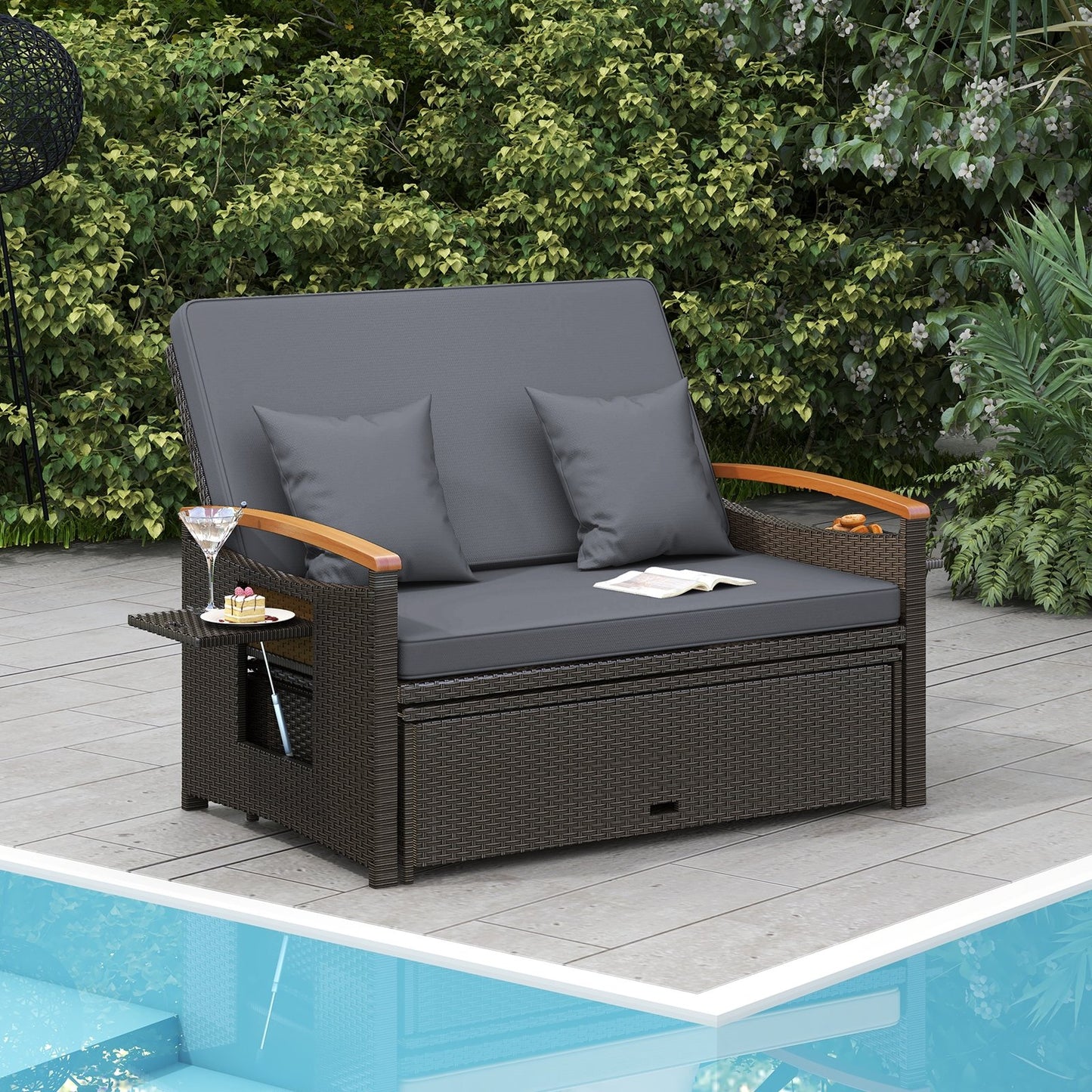 Outdoor Wicker Daybed with Folding Panels and Storage Ottoman, Gray Outdoor Seating & Patio Chairs   at Gallery Canada