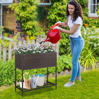 Wicker Raised Garden Bed with Storage Shelf and Removable Liner for Flowers, Brown Raised Garden Beds   at Gallery Canada