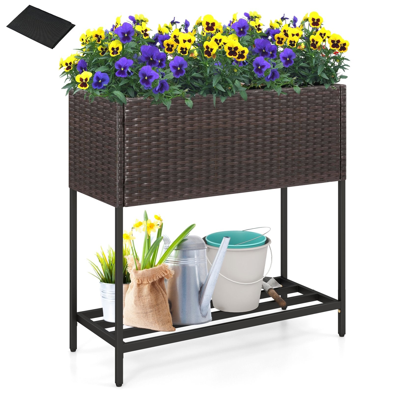 Wicker Raised Garden Bed with Storage Shelf and Removable Liner for Flowers, Brown Raised Garden Beds   at Gallery Canada