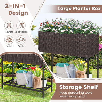 Wicker Raised Garden Bed with Storage Shelf and Removable Liner for Flowers, Brown Raised Garden Beds   at Gallery Canada