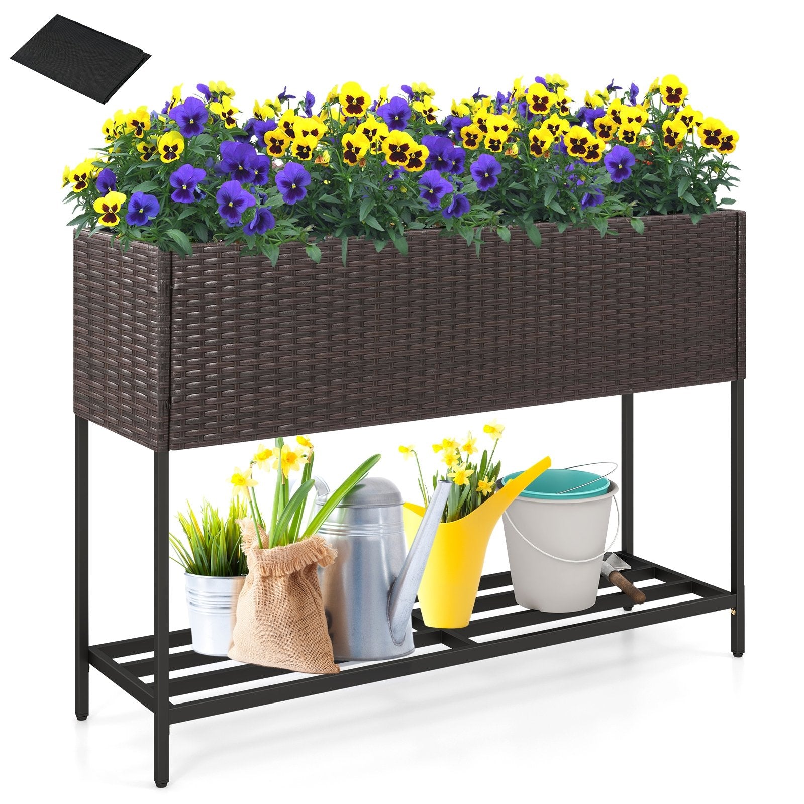 Wicker Raised Garden Bed with Storage Shelf and Drainage Gaps for Flowers, Brown Raised Garden Beds   at Gallery Canada