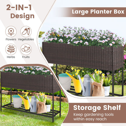 Wicker Raised Garden Bed with Storage Shelf and Drainage Gaps for Flowers, Brown Raised Garden Beds   at Gallery Canada