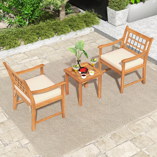 3 Piece Wood Patio Furniture Set with Seat Cushions and Acacia Wood Frame, White Patio Conversation Sets White  at Gallery Canada