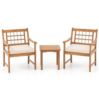 3 Piece Wood Patio Furniture Set with Seat Cushions and Acacia Wood Frame, White Patio Conversation Sets White  at Gallery Canada